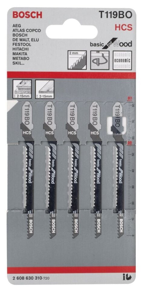 Bosch - Ekonomik Seri Ahşap İçin T 119 BO Dekupaj Testeresi Bıçağı - 5'Li Paket