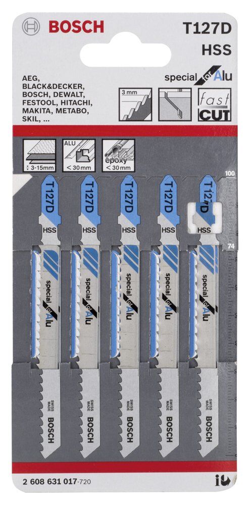 Bosch - Aluminyum İçin T 127 D Dekupaj Testeresi Bıçağı - 5'Li Paket
