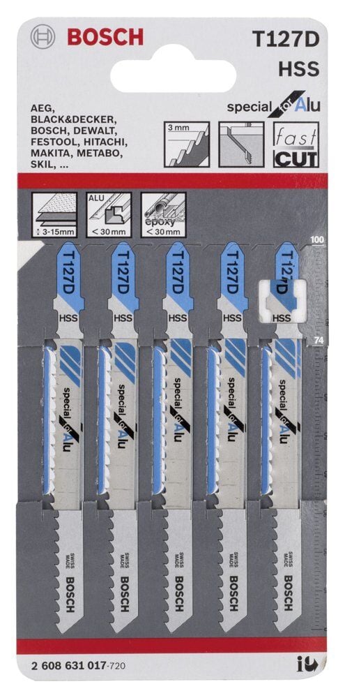 Bosch - Aluminyum İçin T 127 D Dekupaj Testeresi Bıçağı - 5'Li Paket