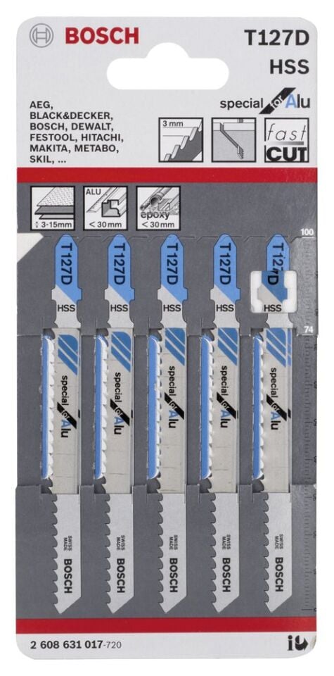 Bosch - Aluminyum İçin T 127 D Dekupaj Testeresi Bıçağı - 5'Li Paket