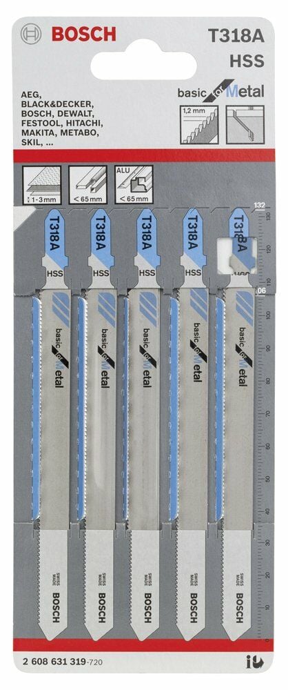 Bosch - Ekonomik Seri Metal İçin T 318 A Dekupaj Testeresi Bıçağı - 5'Li Paket