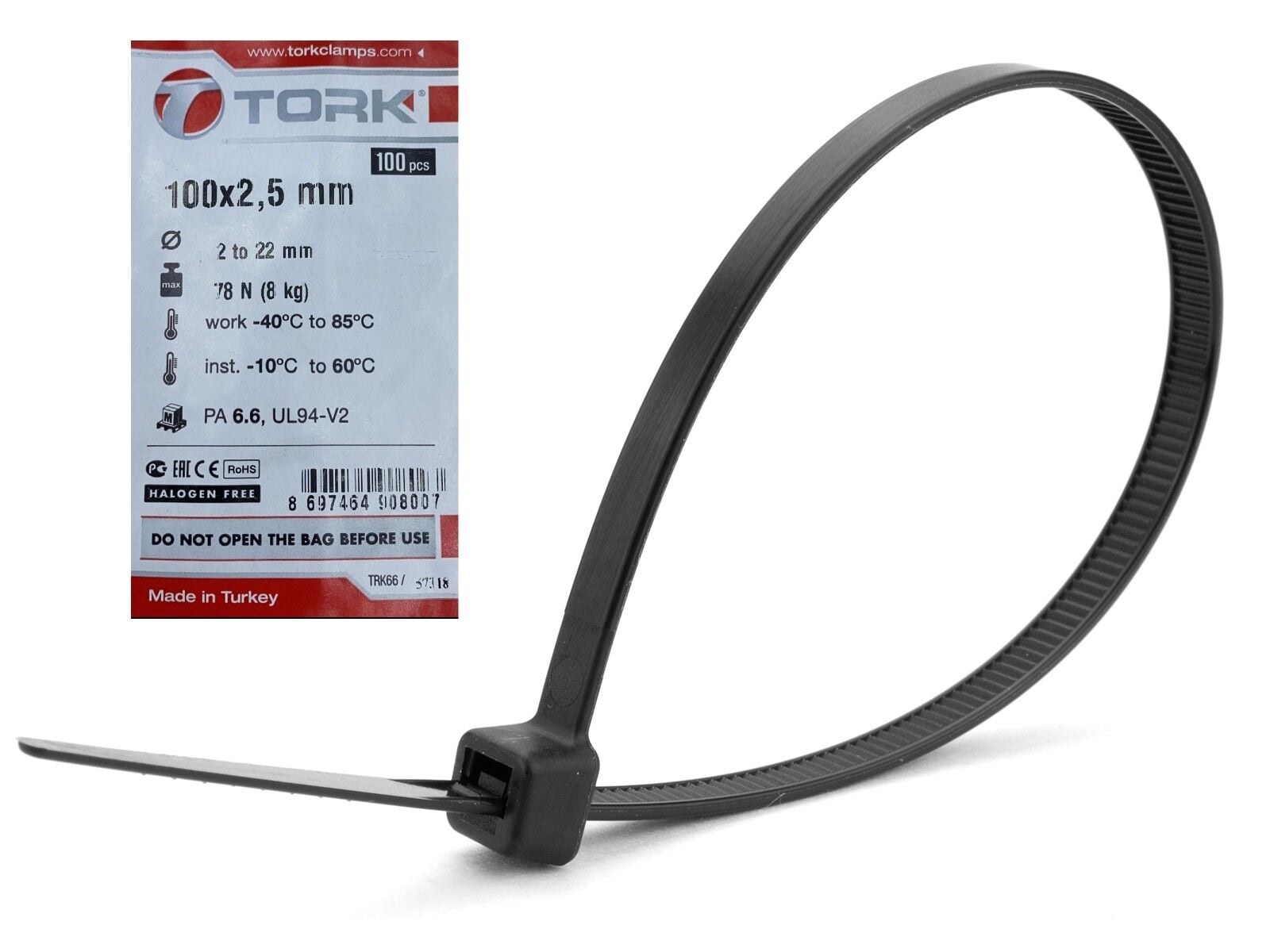 Tork Plastik Kelepçe Kablo Bağı 100'lü 100x2.5mm Siyah