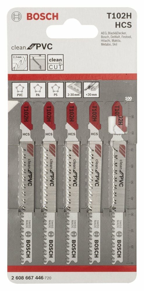 Bosch - Temiz Kesim Serisi PVC İçin T 102 H Dekupaj Testeresi Bıçağı - 5'Li Paket