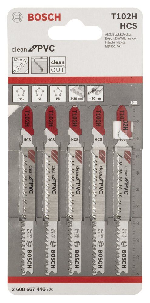 Bosch - Temiz Kesim Serisi PVC İçin T 102 H Dekupaj Testeresi Bıçağı - 5'Li Paket