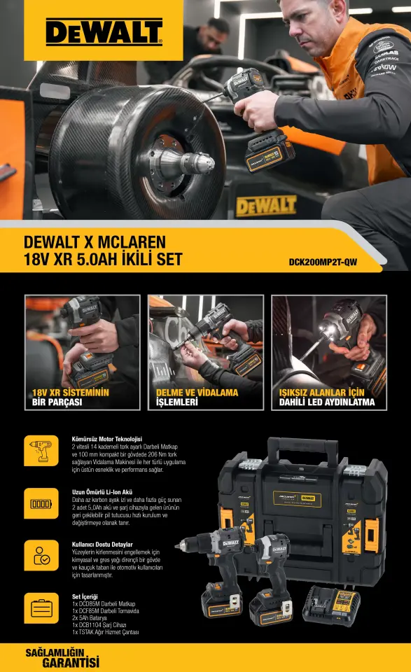 Dewalt x McLaren DCK200MP2T Darbeli Matkap ve Torklu Vidalama Seti