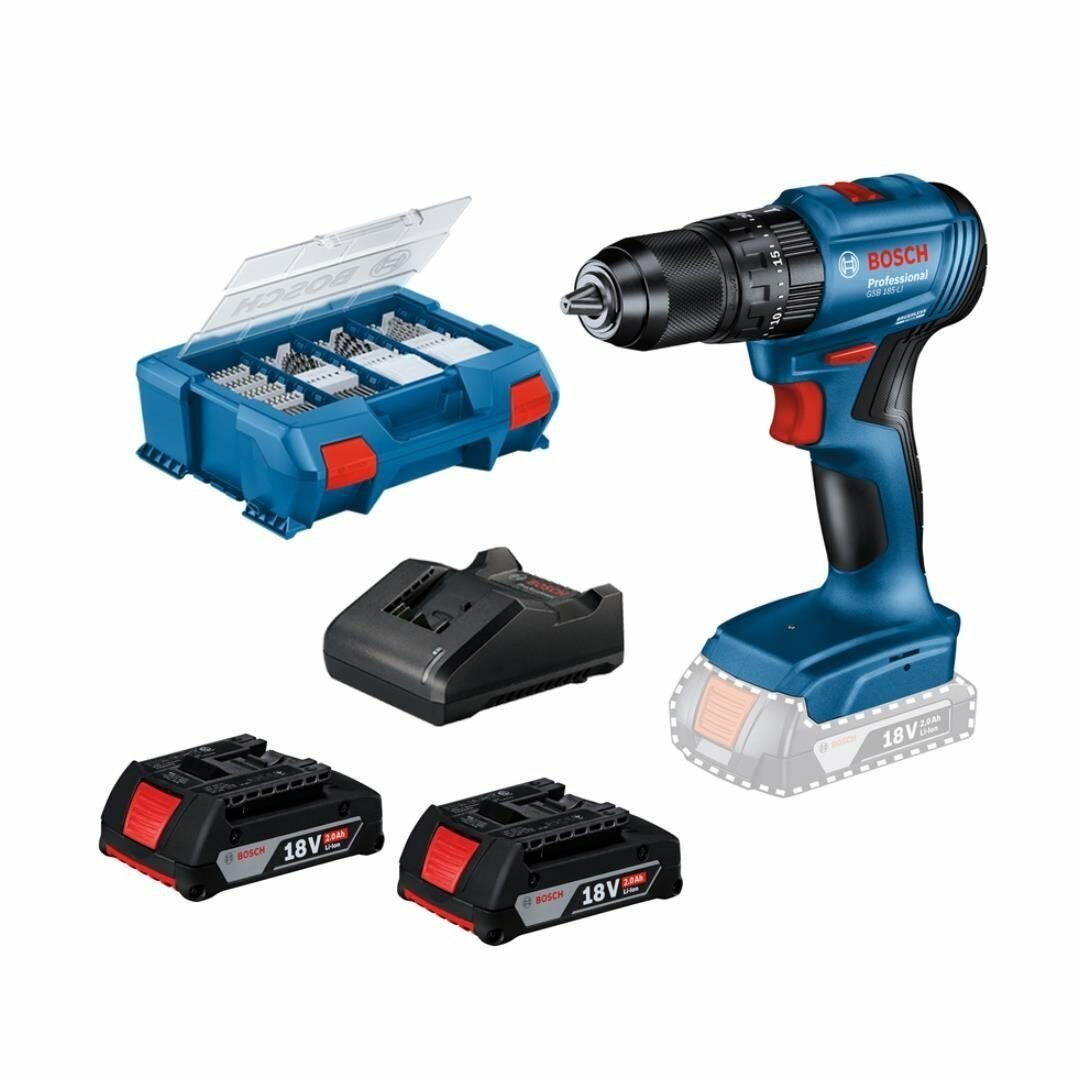 Bosch GSB 18V-21 2 Ah Akülü Darbeli Vidalama Makinesi + 63 Parça Aksesuar Seti