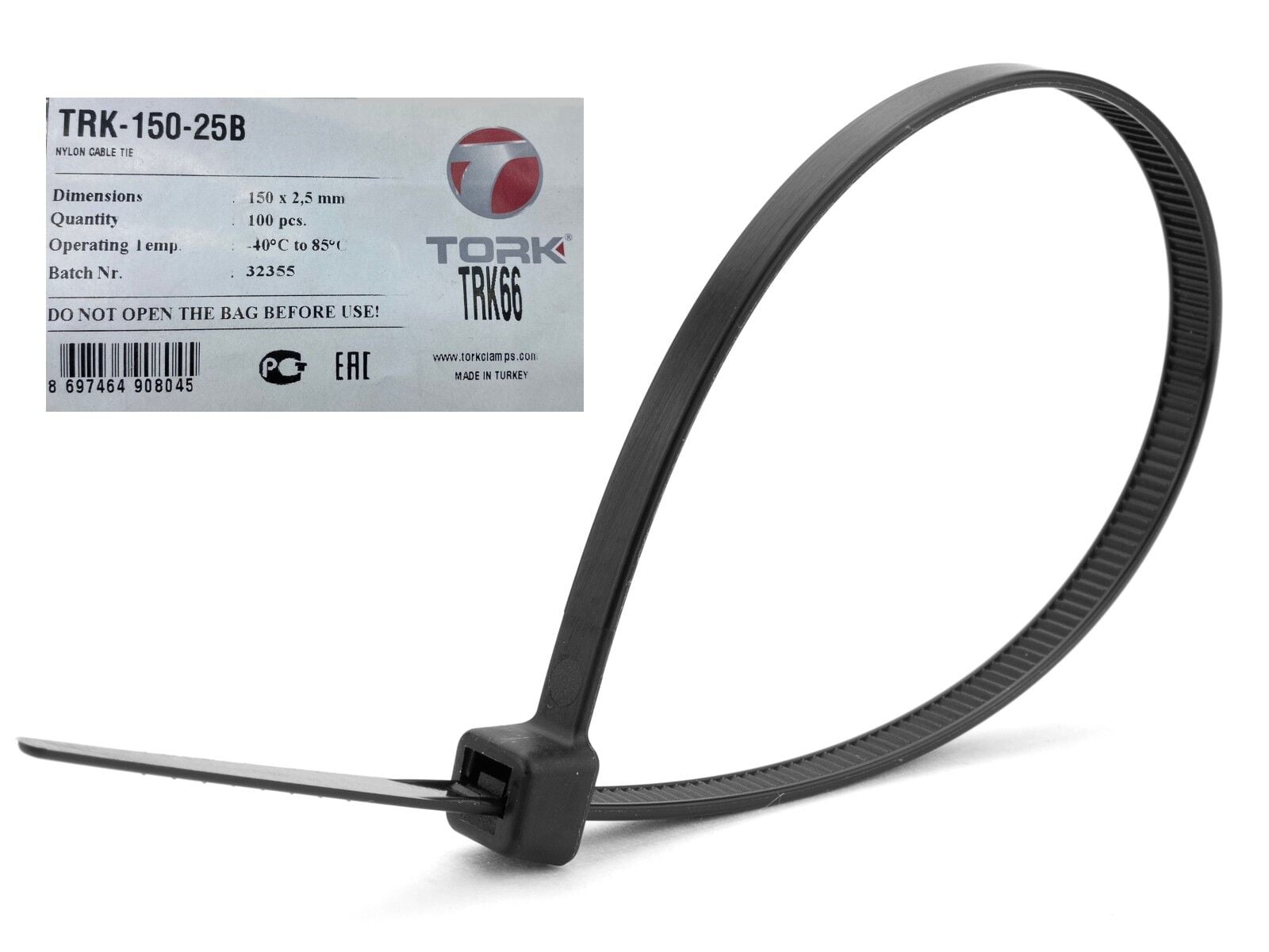 Tork Plastik Kelepçe Kablo Bağı 100'lü 150x2.5mm Siyah