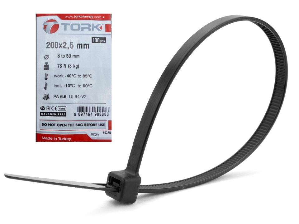 Tork Plastik Kelepçe Kablo Bağı 100'lü 200x2.5mm Siyah