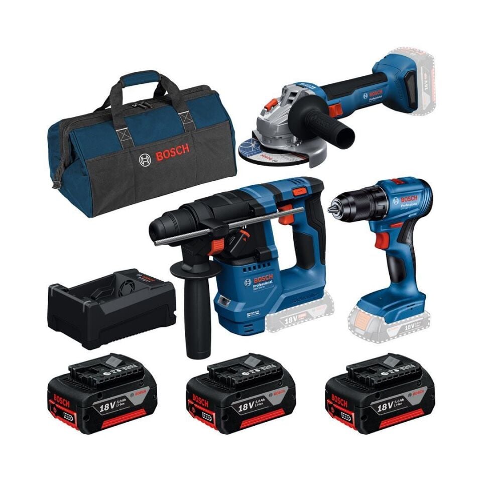 Bosch 3'lü Akülü Set GSR 18V-45+GWS 18V-8+GBH 18V-22 3x4 Ah 0615A5007L