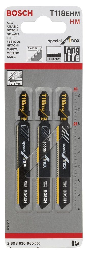 Bosch - Inox (Paslanmaz Çelik) İçin Özel T 118 EHM Dekupaj Testeresi Bıçağı - 3'Lü Paket