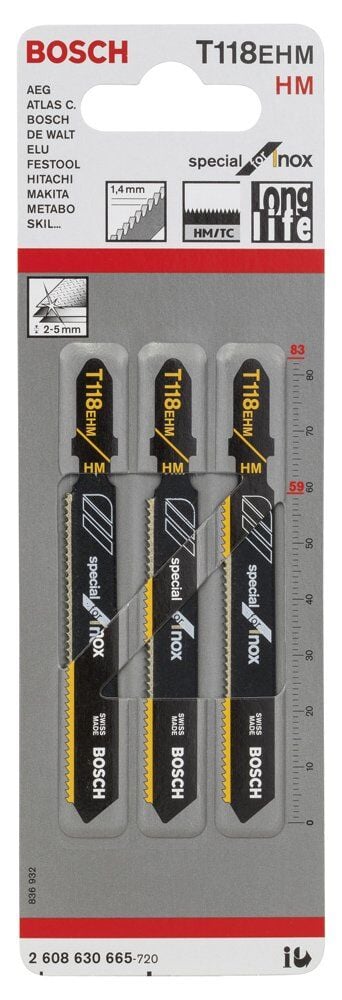 Bosch - Inox (Paslanmaz Çelik) İçin Özel T 118 EHM Dekupaj Testeresi Bıçağı - 3'Lü Paket