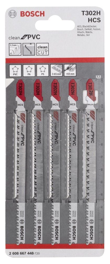 Bosch - Temiz Kesim Serisi PVC İçin T 302 H Dekupaj Testeresi Bıçağı - 5'Li Paket