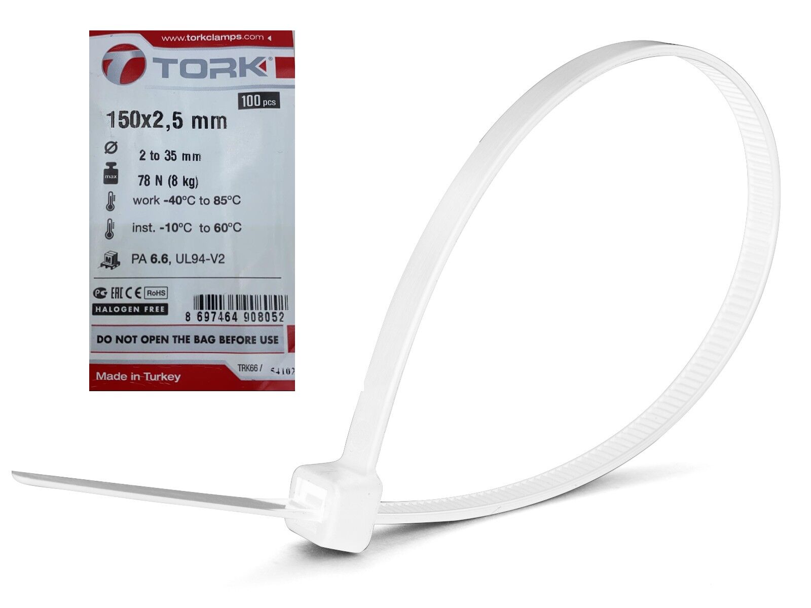 Tork Plastik Kelepçe Kablo Bağı 100'lü 150x2.5mm Beyaz