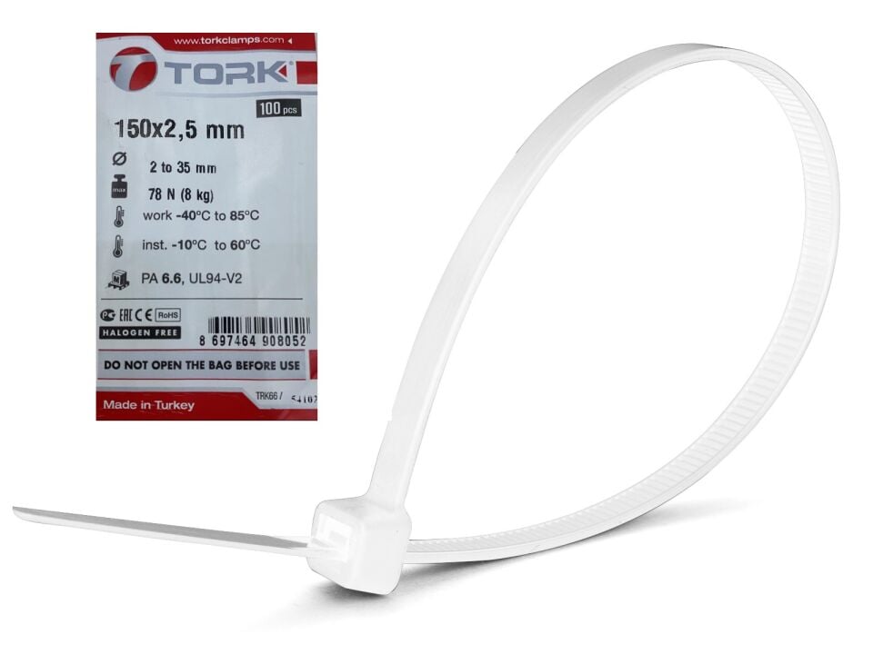 Tork Plastik Kelepçe Kablo Bağı 100'lü 150x2.5mm Beyaz