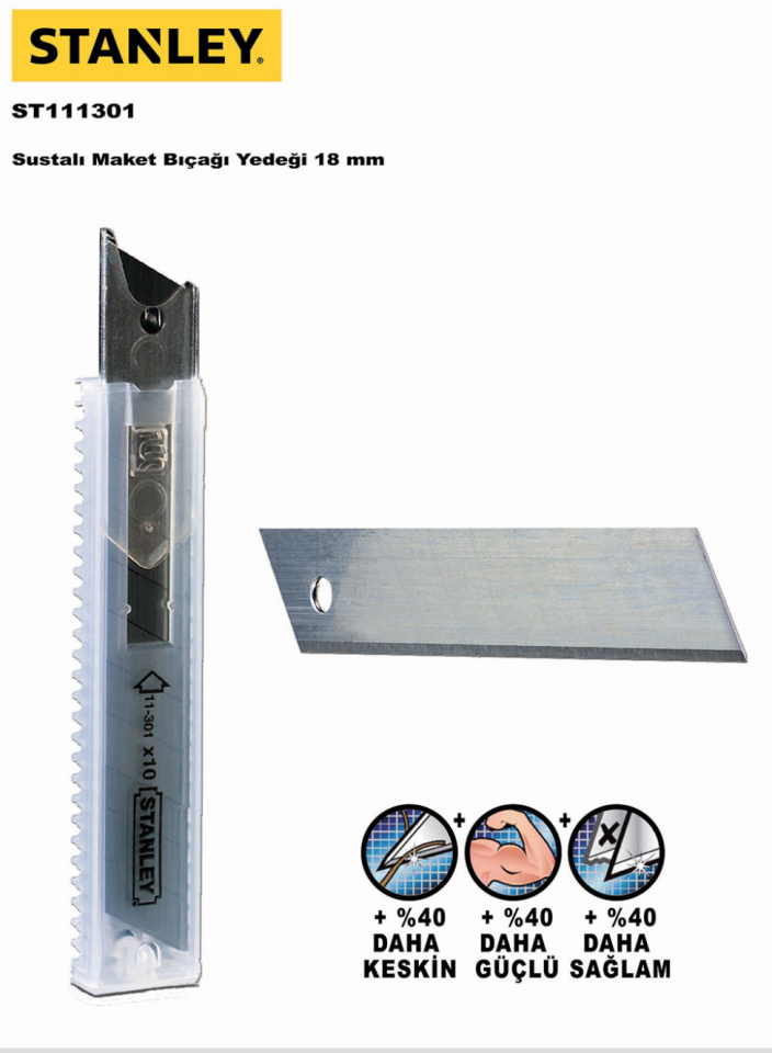 Stanley Maket Bıçağı Yedeği 18 mm- 10 Adet Bıçak 1-11-301