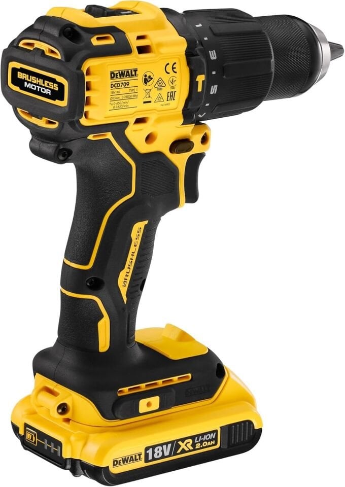 Dewalt 18V 2.0 AH Li-On Kömürsüz Darbeli Matkap DCD709D2T