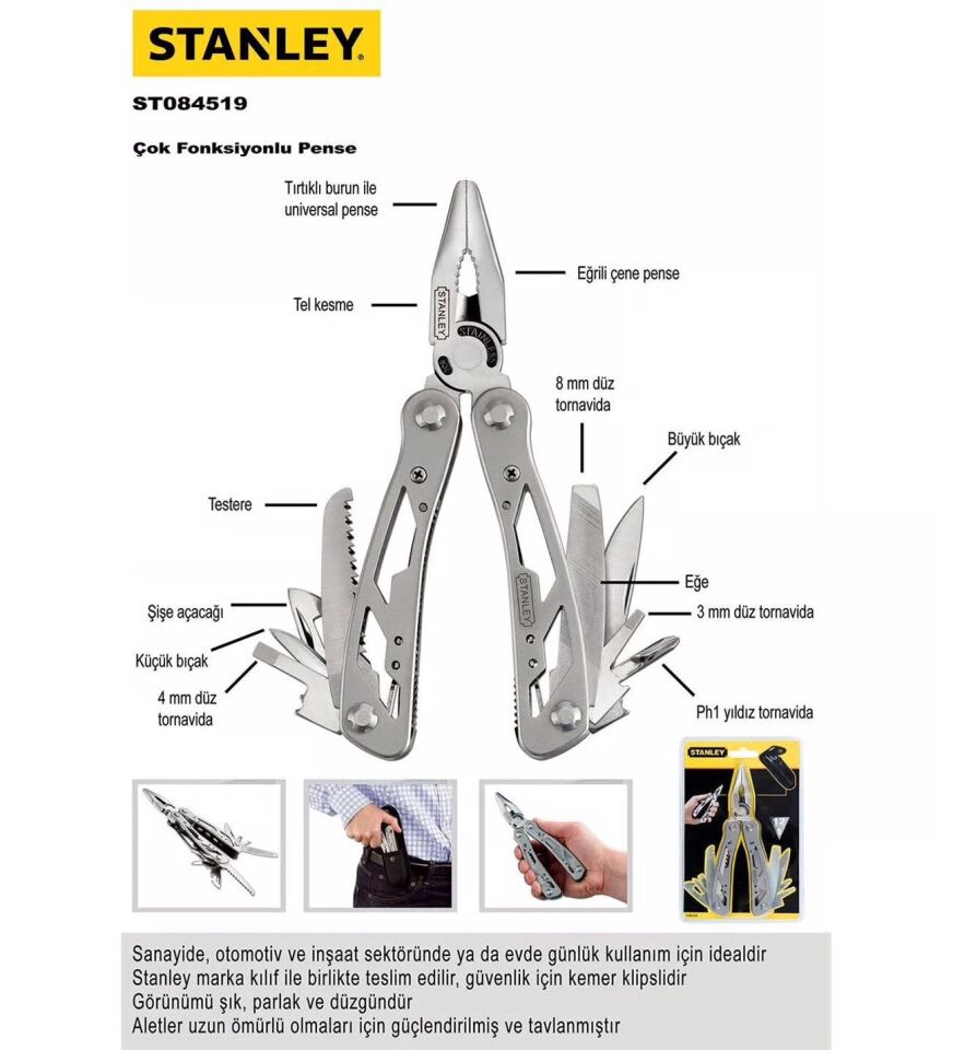 Stanley 0-84-519 Çok Fonksiyonlu Pense (Taşıma Çantalı)