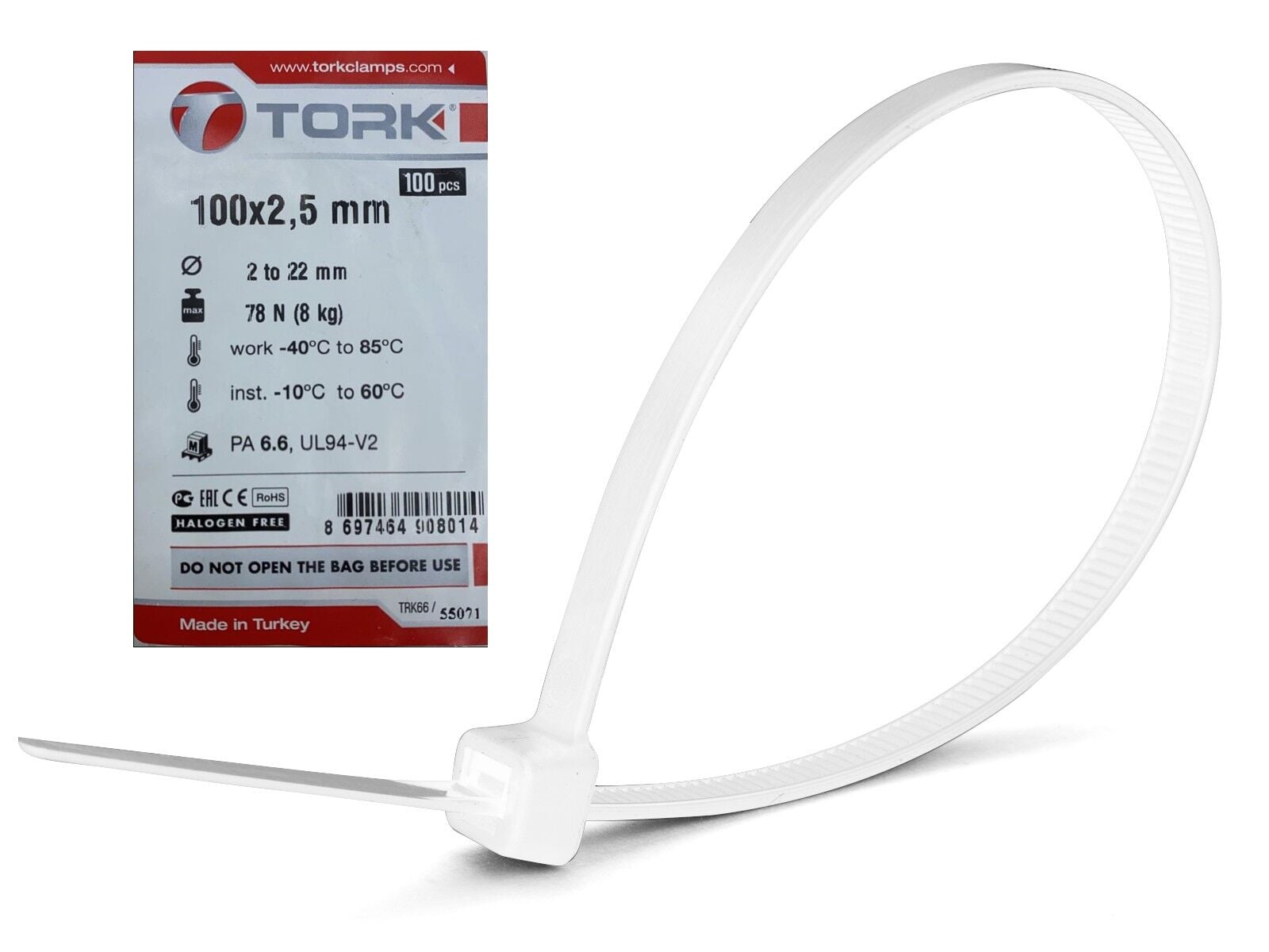 Tork Plastik Kelepçe Kablo Bağı 100'lü 100x2.5mm Beyaz
