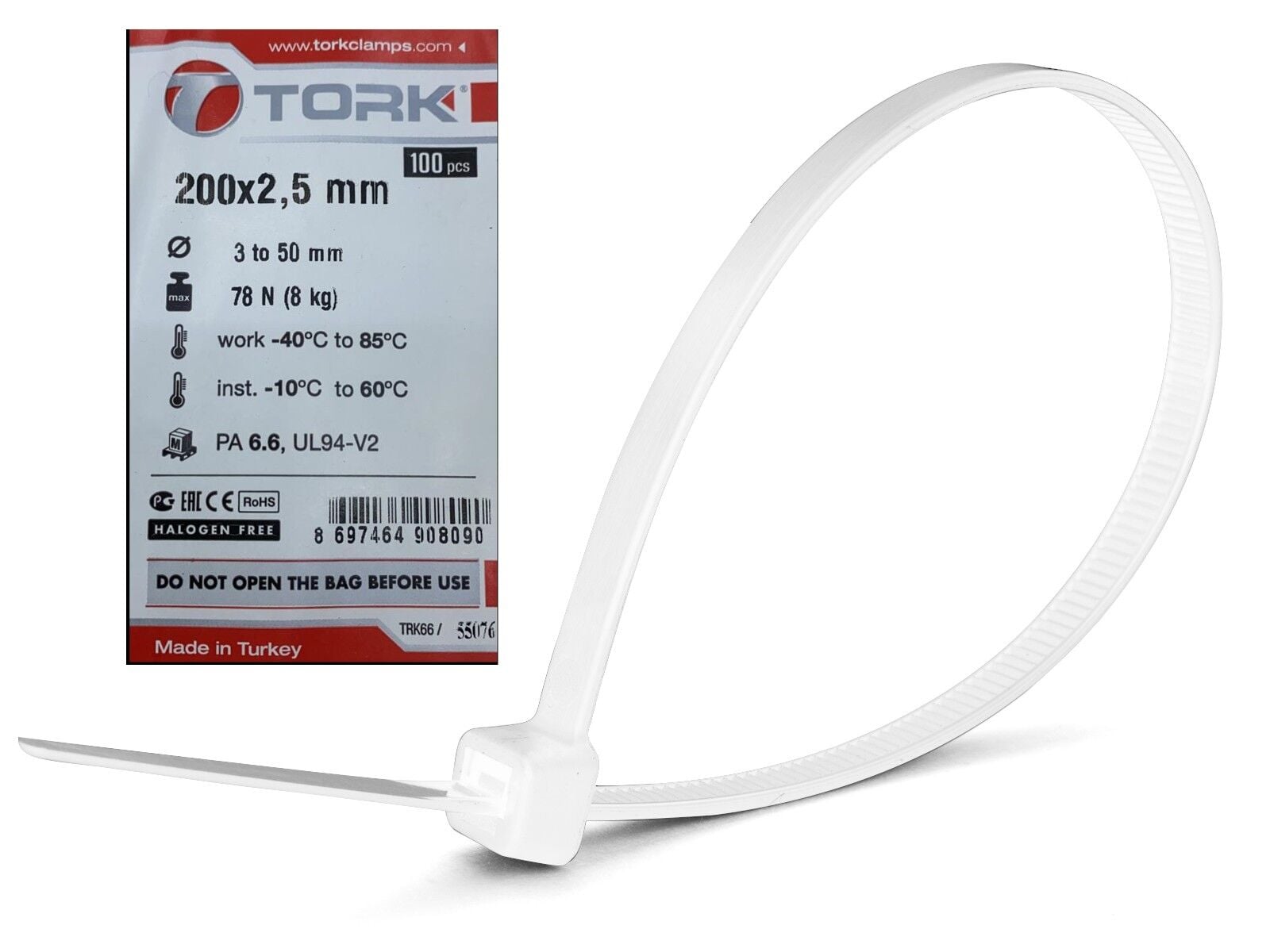 Tork Plastik Kelepçe Kablo Bağı 100'lü 200x2.5mm Beyaz